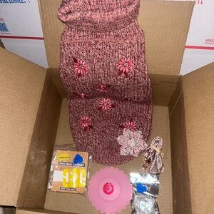 Pink Dog Sweater with Floral Accents name brand collar plus extras
